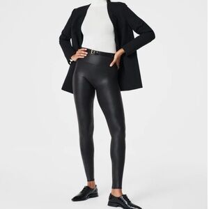 SPANX Black Faux Leather Leggings Size Medium